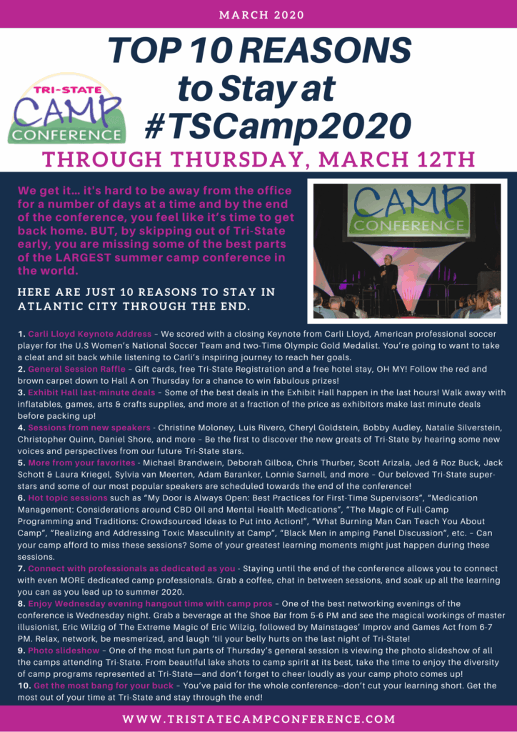 Top 10 Reasons to Stay at #TSCamp2020 Through Thurs., March 12th